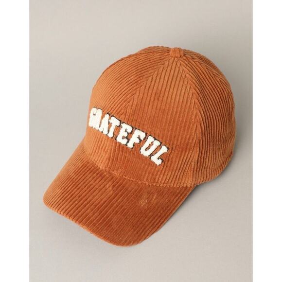 Y2K Unisex Corduroy Hat Gratitude Embroidered Brown Trucker Cap Adjustable OSFM - Picture 2 of 5